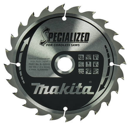 MAKITA Pyörösahanterä HM 165 mm, Z-24 B-32910 / B-09173 - Käsipyörösahojen terät - 088381337212 - 5